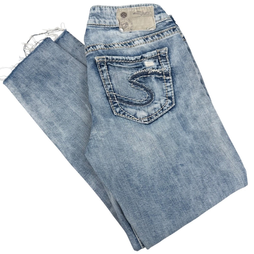 Silver Jeans Co Aiko Mid Ankle Skinny Distressed Light Wash Jeans W29 L26 L83118